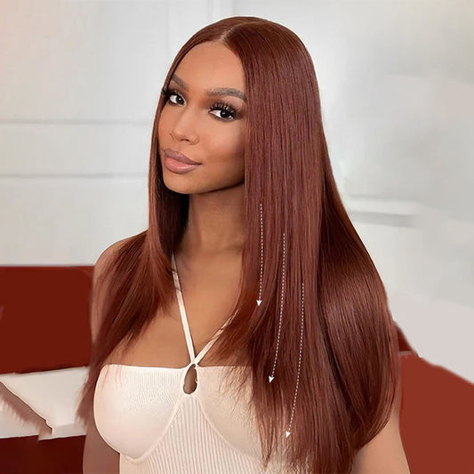 #33 Reddish Brown Layered Cut Straight Wigs 13x4/5x5 HD Lace Frontal Human Hair Wigs Alexwigs