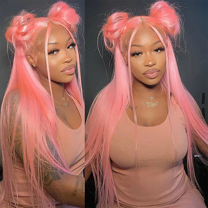 13x4 HD Lace Frontal  Human Hair Wigs Straight Pink Color Wig For Women Pre Plucked Bleached Knots Alexwigs