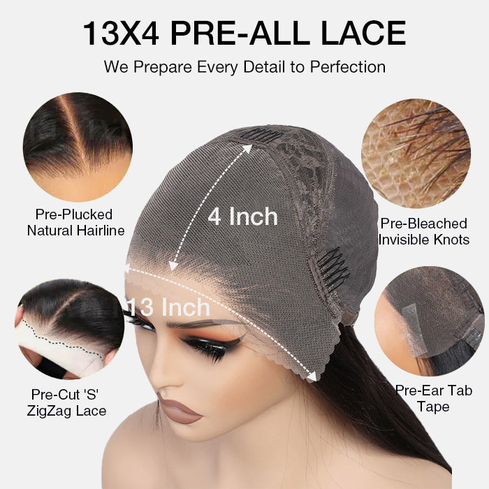 13x4 Lace Frontal Yaki Straight Pre Cut & Pre-Plucked Real Ear To Ear Pre-All Glueless Wig Alexwigs