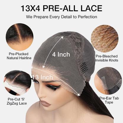 13x4 Lace Frontal Yaki Straight Pre Cut & Pre-Plucked Real Ear To Ear Pre-All Glueless Wig Alexwigs