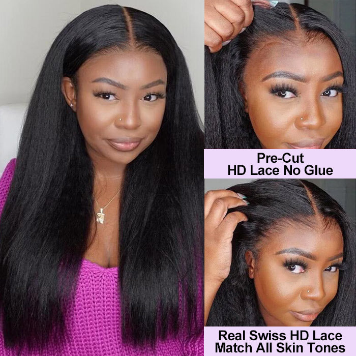 13x6 Lace Frontal Yaki Straight Pre Cut & Pre-Plucked Real Ear To Ear Pre-All Glueless Wig Alexwigs