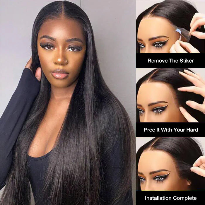 +$9.9 Get A Wig | Drawstring Cap Glueless 13x4 Frontal Lace Human Hair Wig Straight Pre-Cut Lace 220% Density Alexwigs
