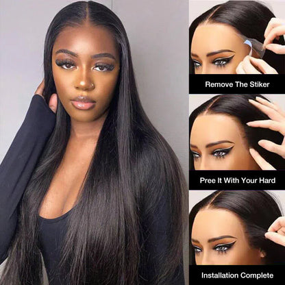 +$9.9 Get A Wig | Drawstring Cap Glueless 13x4 Frontal Lace Human Hair Wig Straight Pre-Cut Lace 220% Density Alexwigs