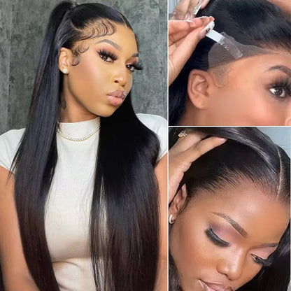 +$9.9 Get A Wig | Drawstring Cap Glueless 13x4 Frontal Lace Human Hair Wig Straight Pre-Cut Lace 220% Density Alexwigs