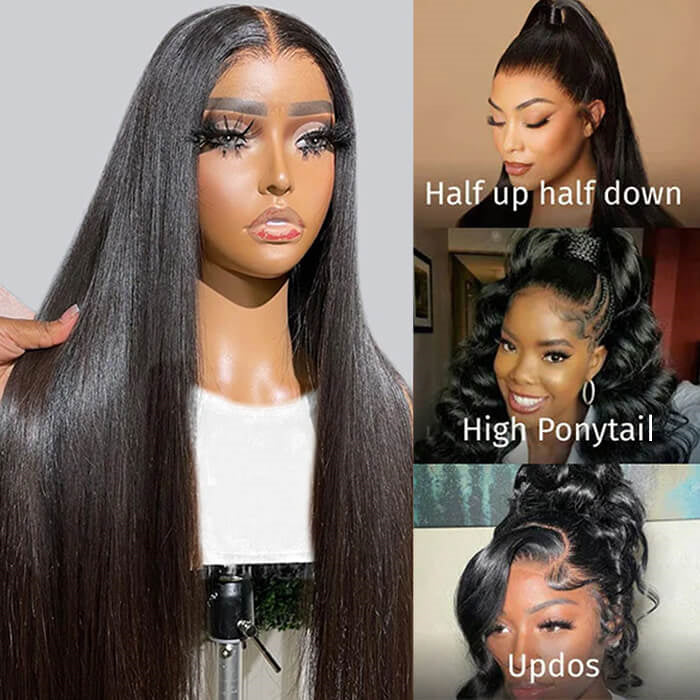 +$9.9 Get A Wig | Drawstring Cap Glueless 13x4 Frontal Lace Human Hair Wig Straight Pre-Cut Lace 220% Density Alexwigs