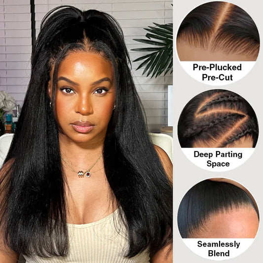 13x4 Lace Frontal Yaki Straight Pre Cut & Pre-Plucked Real Ear To Ear Pre-All Glueless Wig Alexwigs