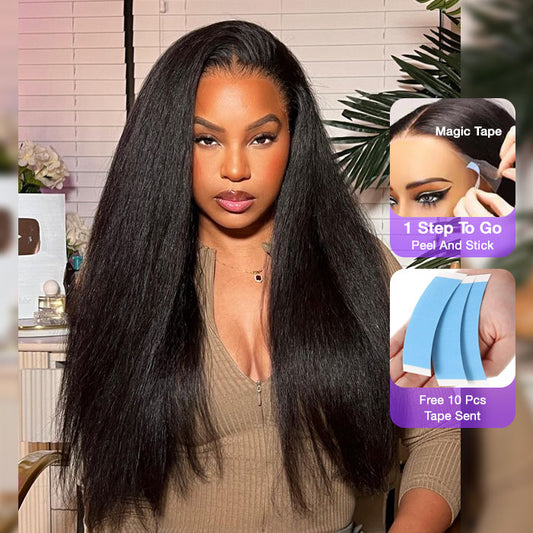 13x6 Lace Frontal Yaki Straight Pre Cut & Pre-Plucked Real Ear To Ear Pre-All Glueless Wig Alexwigs