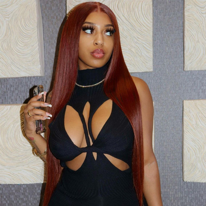 #33 Red Brown Auburn Colored Straight Lace Front Wig 13x4 13x6 HD Transparent Lace Frontal Wigs Alexwigs