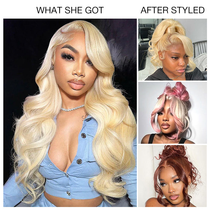 #613 Blonde Body Wave Pull Go Drawstring 13x6 Full Lace Front Glueless Wig Alexwigs
