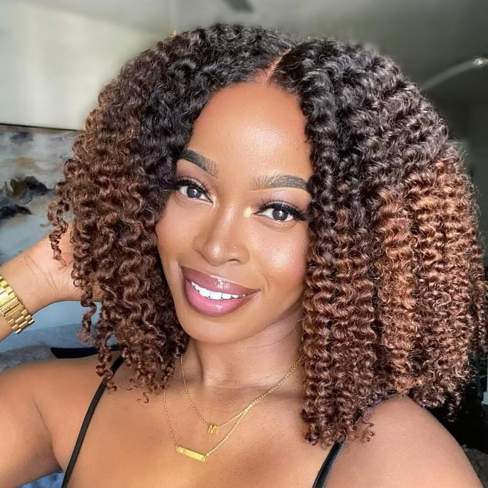 14'' = $99 1B/30 Ombre Colored Kinky Curly Bob Human Hair HD Lace Front Wigs 180% Density Pre Plucked Glueless HD Lace Wigs Alexwigs
