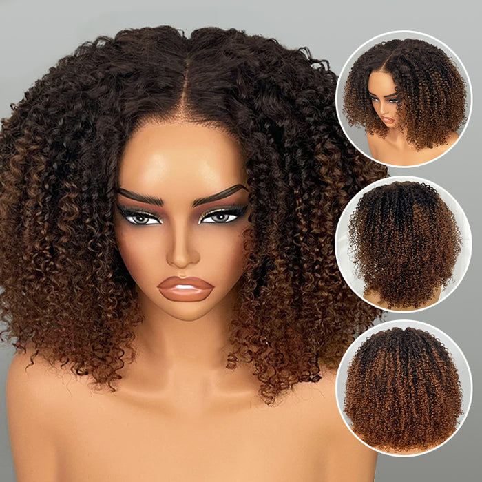 14'' = $99 1B/30 Ombre Colored Kinky Curly Bob Human Hair HD Lace Front Wigs 180% Density Pre Plucked Glueless HD Lace Wigs Alexwigs