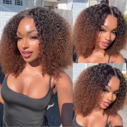 14'' = $99 1B/30 Ombre Colored Kinky Curly Bob Human Hair HD Lace Front Wigs 180% Density Pre Plucked Glueless HD Lace Wigs Alexwigs