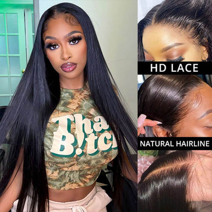 13x4 HD Lace Frontal Wigs Pre Plucked Glueless Straight Human Hair Wigs For Black Women Alexwigs