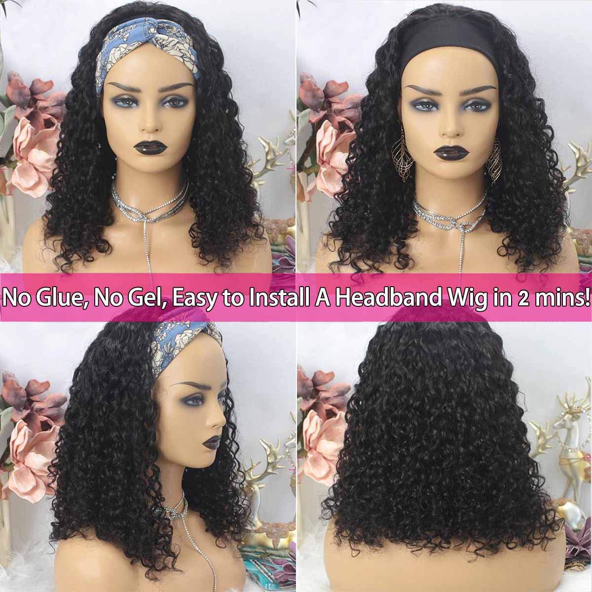 150% Density Full Texture Headband Human Hair Wigs Full Machine Made Full Looking Lace Wig Alexwigs