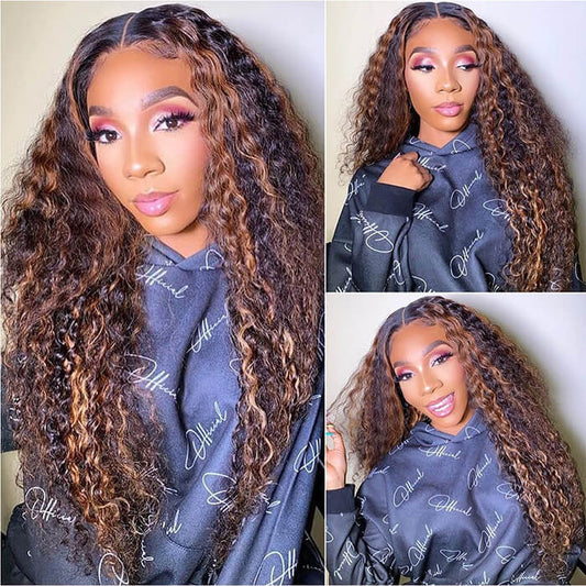 1B/30 Ombre Balayage Highlight Curly Human Hair Wigs Glueless 13x4/13x6 HD Lace Frontal Wigs Pre Plucked Alexwigs
