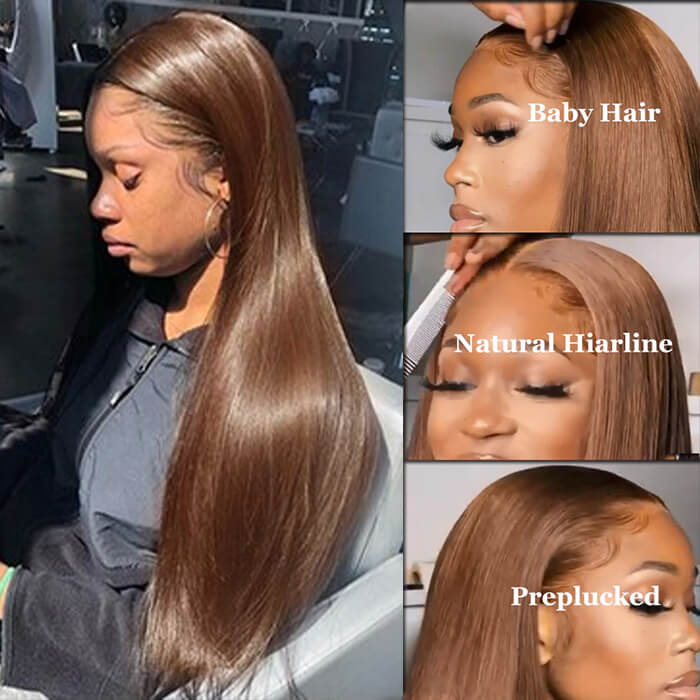 #4 Chocolate Brown 13x4 HD Lace Front Wigs Human Hair Wigs For Women Pre Plucked Alexwigs