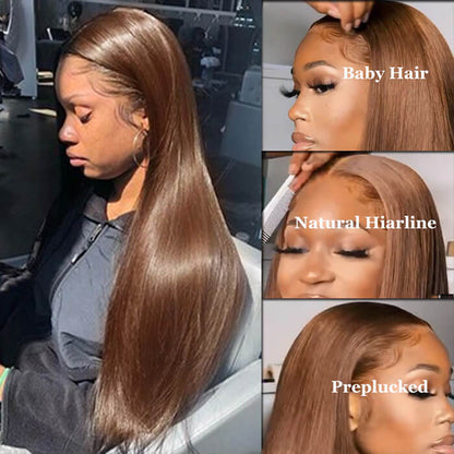 #4 Chocolate Brown 13x4 HD Lace Front Wigs Human Hair Wigs For Women Pre Plucked Alexwigs