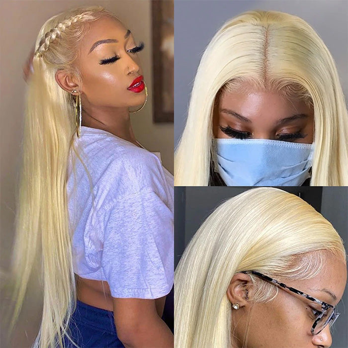 #613 Blonde Glueless Pull Go Drawstring Wigs Silky Straight 13x6 Full Lace Front Wig Alexwigs