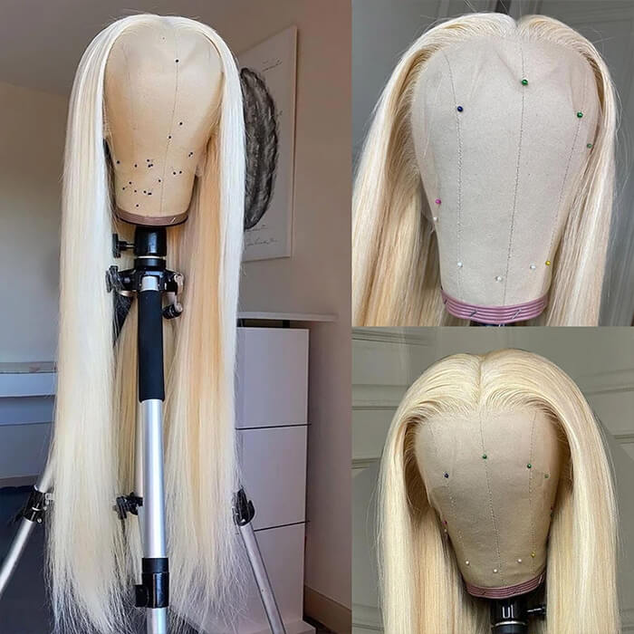 #613 Blonde Glueless Pull Go Drawstring Wigs Silky Straight 13x6 Full Lace Front Wig Alexwigs