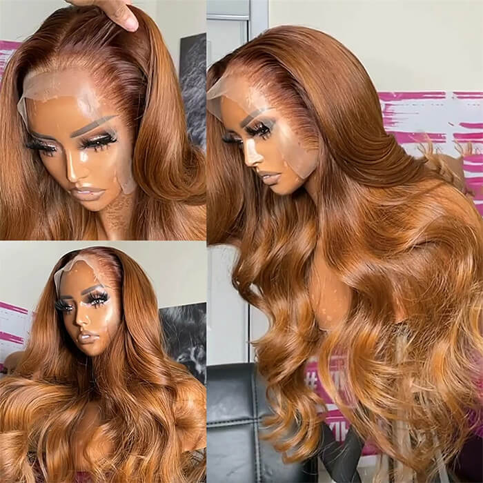 #30 Light Auburn Brown Wigs Straight & Body Wave Colored Human Hair Wigs 13*4 HD Lace Wigs Alexwigs