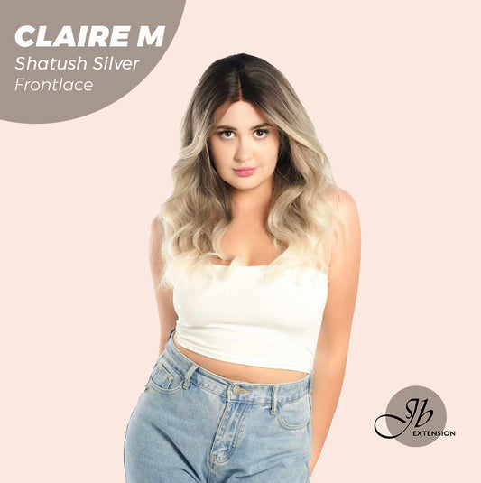 JBEXTENSION 22 Inches Body Wave Shatush Silver Pre-Cut Frontlace Glueless Wig CLAIRE M SILVER Alexwigs