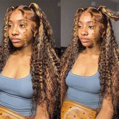 +$9.9 Get A Wig | Highlight Water Wave Drawstring 13x6 HD Lace Front Wigs Virgin Human Hair Pre-Cut Lace 220% Density Alexwigs