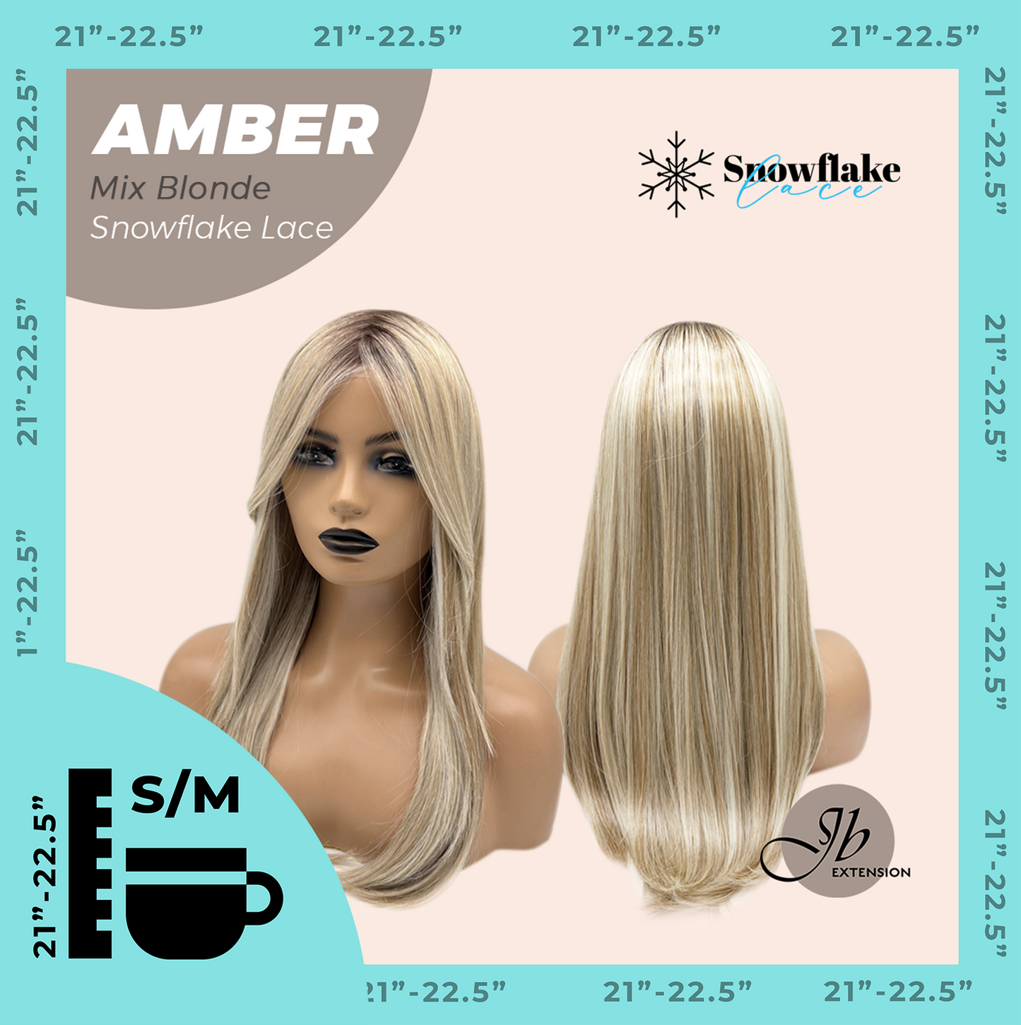 JBEXTENSION 21 Inches Straight Mix Blonde Pre-Cut T Part Snowflake Lace Frontlace Glueless Wig AMBER MIX BLONDE【BENDY EAR TABS】 Alexwigs