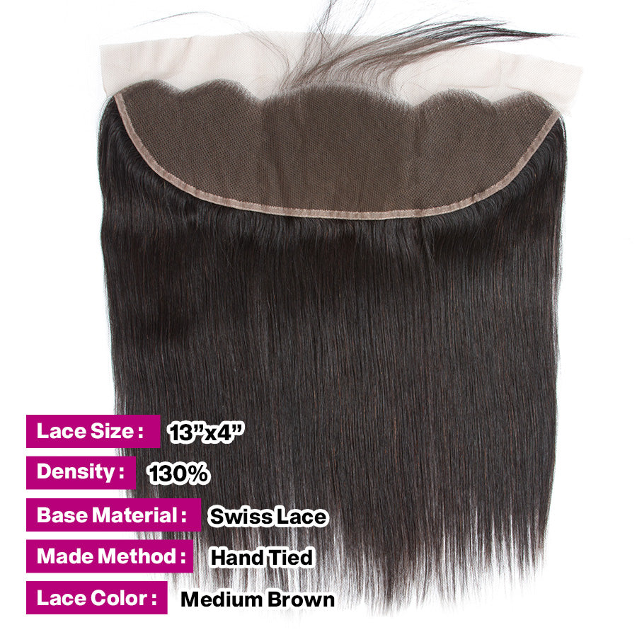 10A Grade Brazilian Straight Virgin Hair Weave 3 Bundles With Lace Frontal 13x4 Ear To Ear Alexwigs