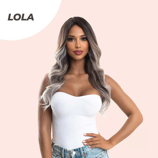 JBEXTENSION 25 Inches Long Curly Dark Brown With Grey Meches Hair Wig LOLA Alexwigs