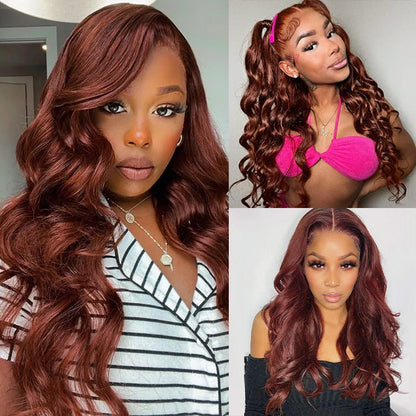 #33 Reddish Brown 5x5 HD Transparent Lace Pre Plucked Natural Hairline Human Hair Wigs Alexwigs
