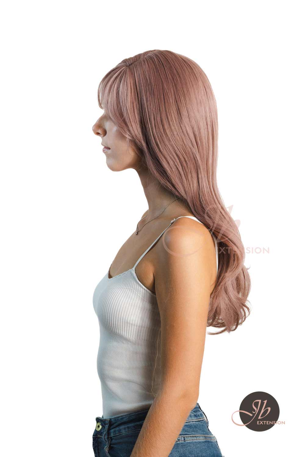 JBEXTENSION 22 Inches Smoke Pink Curly Wig With Bangs CAROL Alexwigs