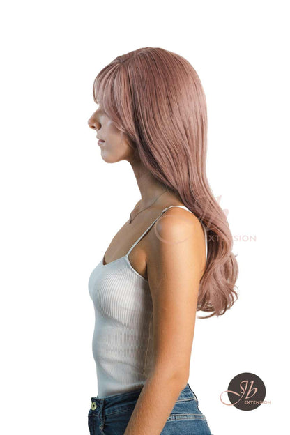 JBEXTENSION 22 Inches Smoke Pink Curly Wig With Bangs CAROL Alexwigs