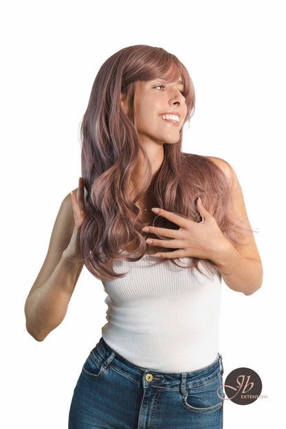 JBEXTENSION 22 Inches Smoke Pink Curly Wig With Bangs CAROL Alexwigs