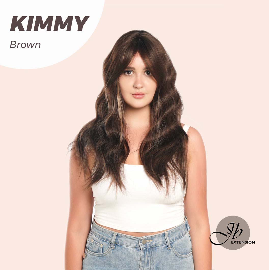 JBEXTENSION 24 Inches Brown With Highlight Body Wave With Bangs Wig KIMMY BROWN Alexwigs