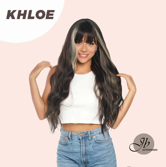 JBEXTENSION 26 Inches Body Wave Natural Black With Blonde Highlight Hair With Full Bangs Wig KHLOE Alexwigs