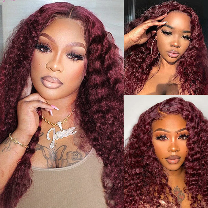 #99J Burgundy Wig Deep Wave Glueless Ready & Go Pre Cut Lace Closure Wig with Natural Hairline Alexwigs