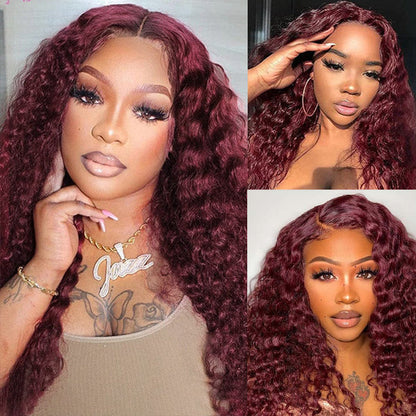 #99J Burgundy Wig Deep Wave Glueless Ready & Go Pre Cut Lace Closure Wig with Natural Hairline Alexwigs