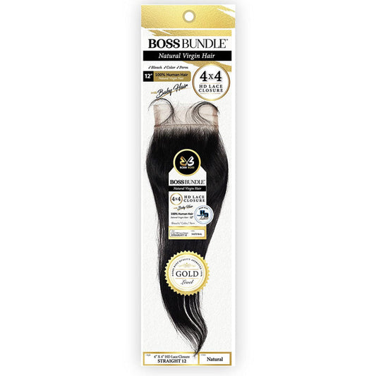 Bobbi Boss Bundle Natural Virgin Hair 4x4 HD Lace Closure - STRAIGHT 12" Alexwigs