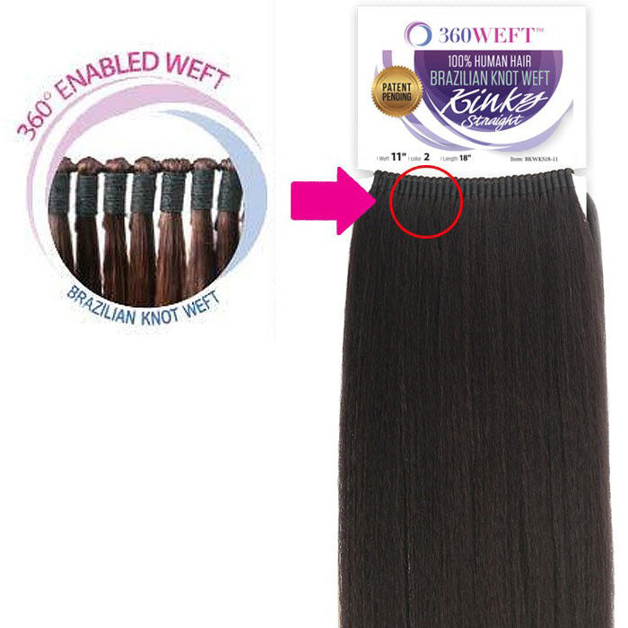New Born Free 360 Weft 100% Human Hair Brazilian Knot Weft Weave - KINKY STRAIGHT 18" Alexwigs