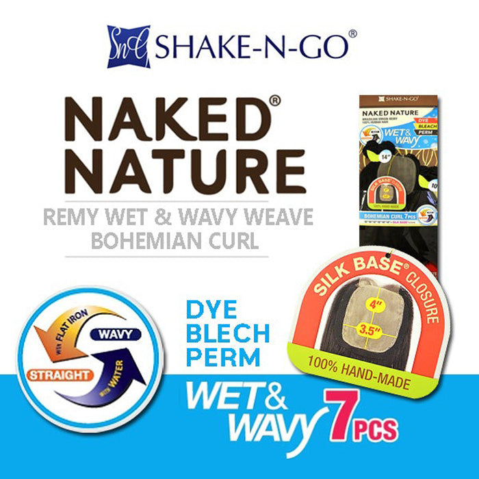 Shake-N-Go NAKED NATURE Wet & Wavy Weave 100% Human Hair - BOHEMIAN CURL 7Pcs (10"/12"/14") Alexwigs