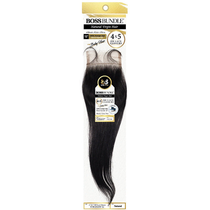 Bobbi Boss Boss Bundle 100% Human Hair 4x5 HD Lace Closure with Baby Hair - STRAIGHT 12"/16" Alexwigs