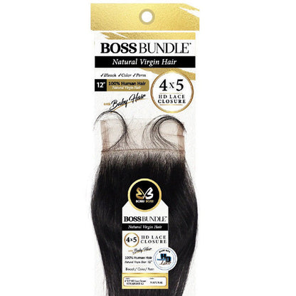 Bobbi Boss Boss Bundle 100% Human Hair 4x5 HD Lace Closure with Baby Hair - STRAIGHT 12"/16" Alexwigs