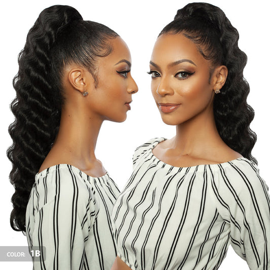 Brown Sugar Human Hair Blend Drawstring Ponytail - BSWNT07 CRIMP WAVE WNT 22" - By Mane Concept Alexwigs