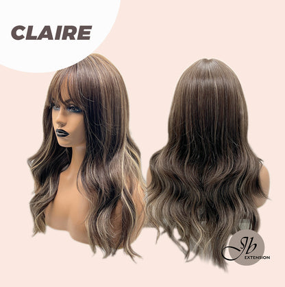 JBEXTENSION 22 Inches Brown With Highlight Women Wig With Bangs CLAIRE Alexwigs