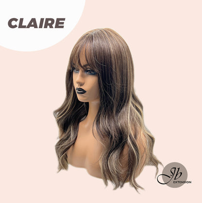JBEXTENSION 22 Inches Brown With Highlight Women Wig With Bangs CLAIRE Alexwigs