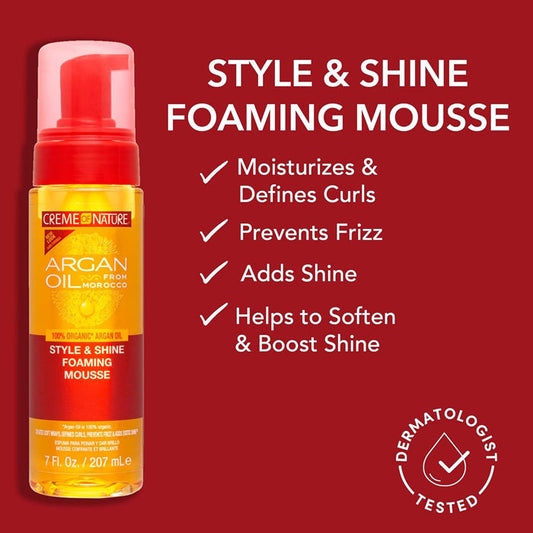 Creme of Nature Argan Oil Style & Shine - FOAMING MOUSSE 7 oz Alexwigs