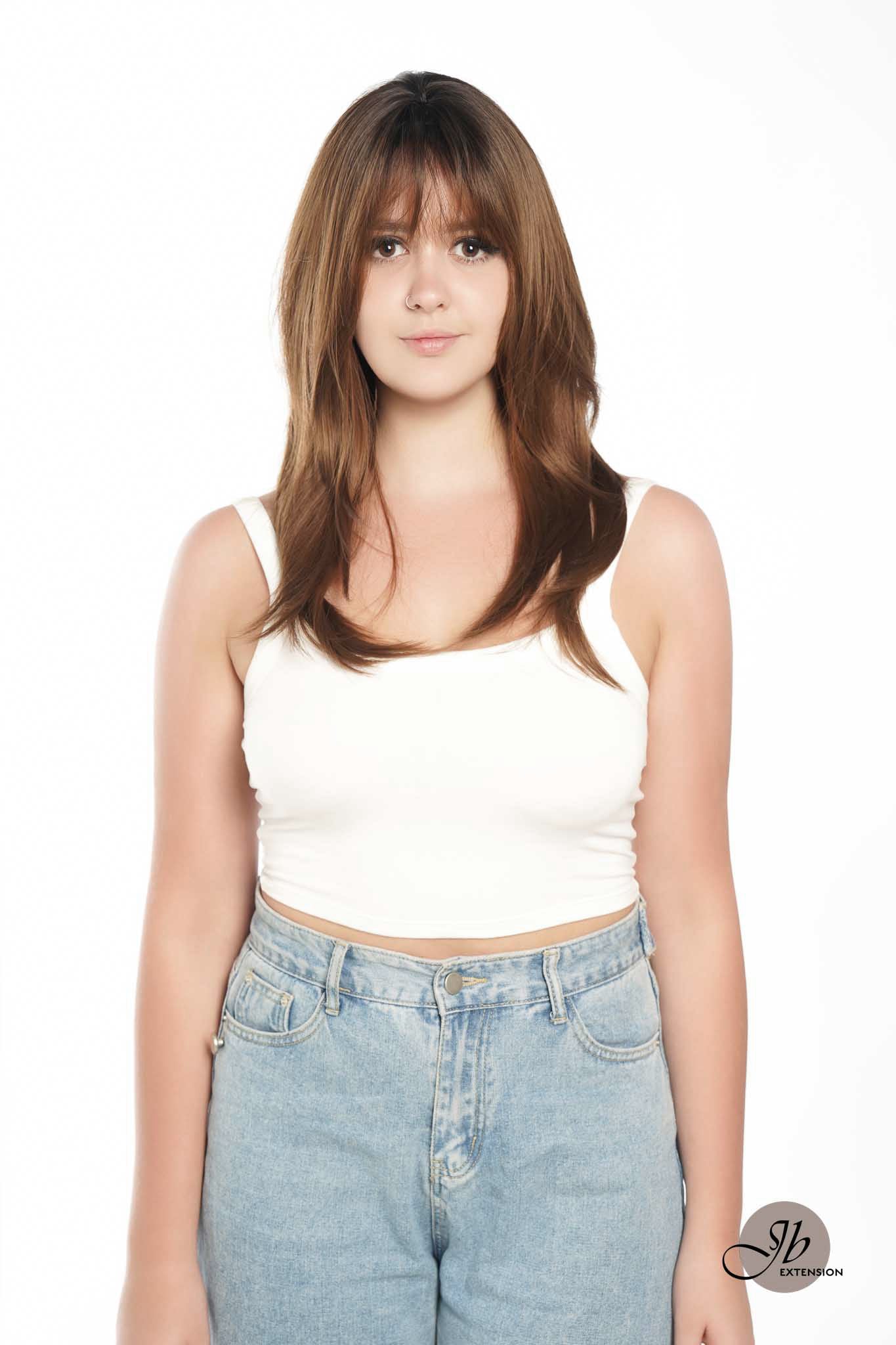 JBEXTENSION 22 Inches Brown With Dark Root With Bangs Wig ROYA Alexwigs