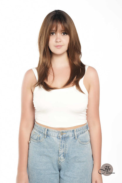 JBEXTENSION 22 Inches Brown With Dark Root With Bangs Wig ROYA Alexwigs