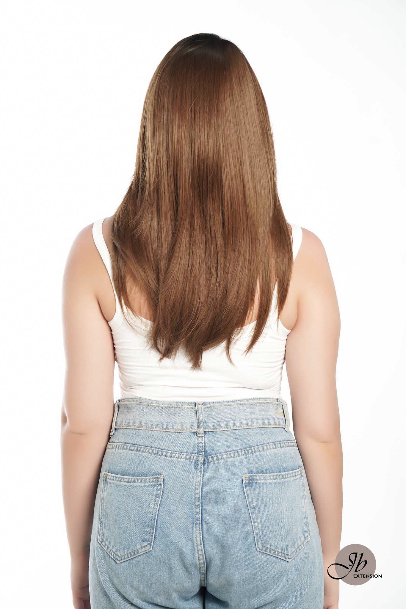 JBEXTENSION 22 Inches Brown With Dark Root With Bangs Wig ROYA Alexwigs