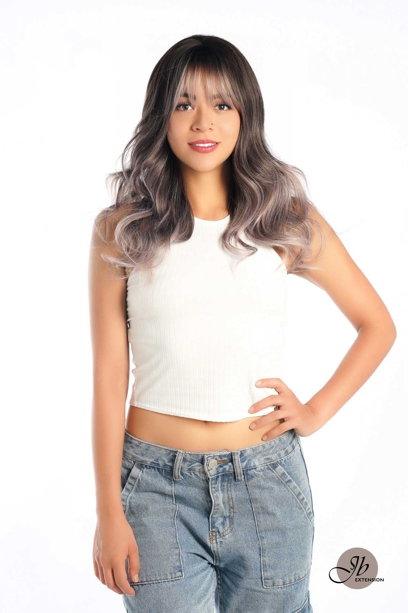 JBEXTENSION 20 Inches Shatush Purple Body Wave Wig With Bangs RIGAS Alexwigs